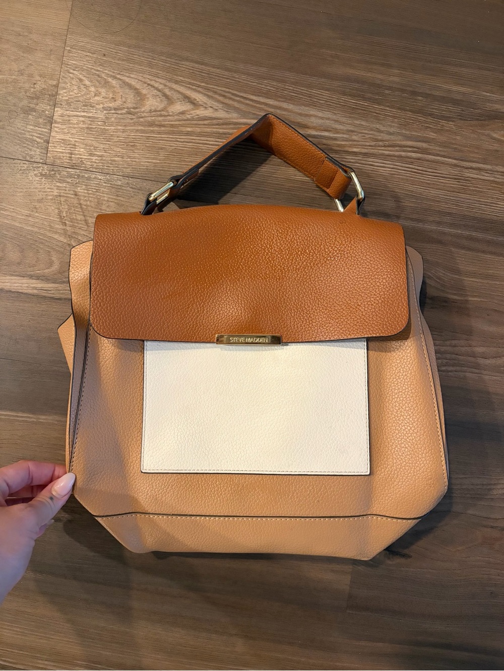 Steve Madden Two-Tone Tan and White Top-Handle Satchel